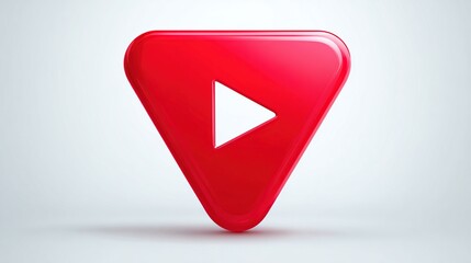A glossy red triangle with a white play button in the center, set against a plain background