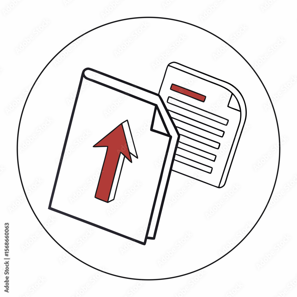 Poster document upload with red arrow and text report paper
