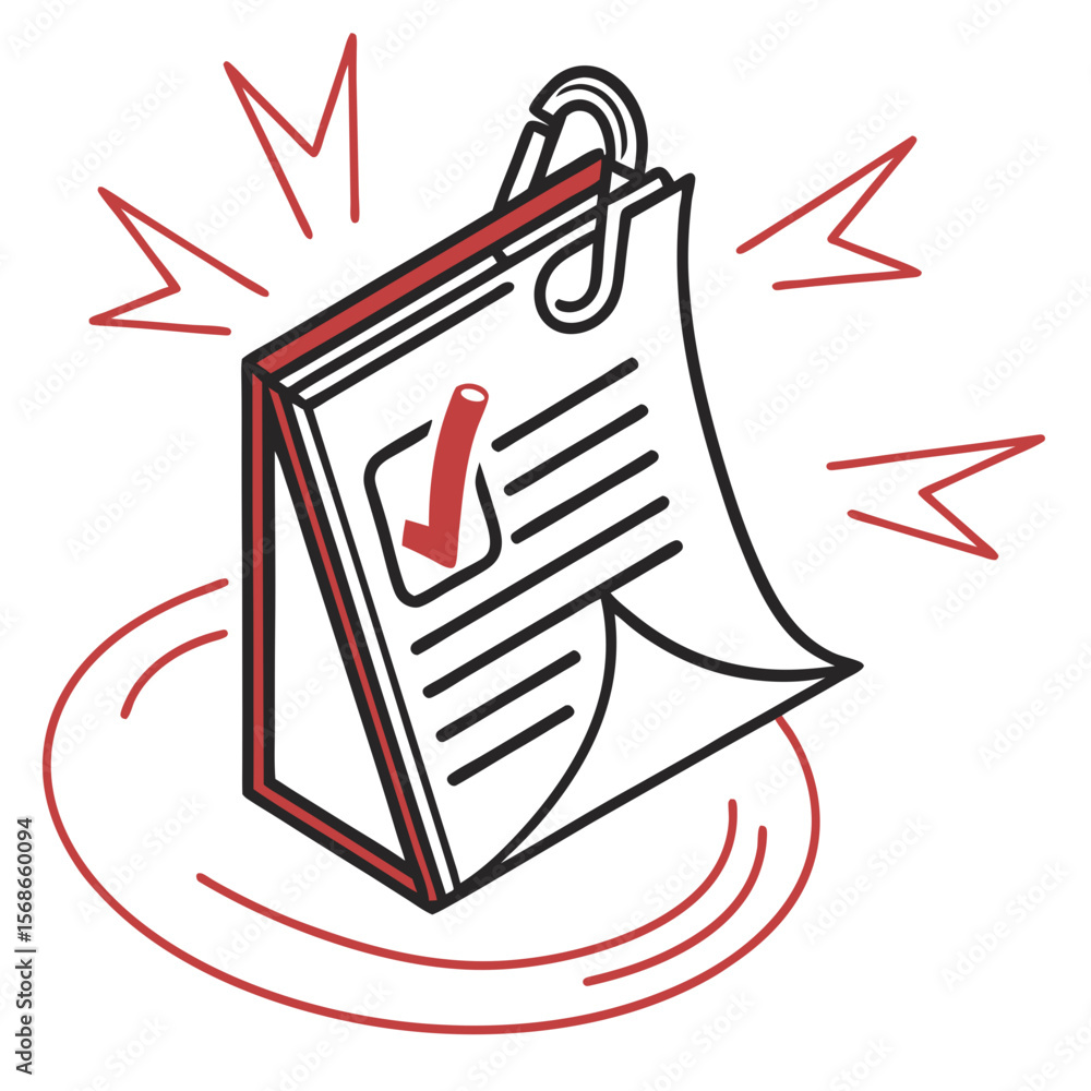 Poster document with checkmark and radiating lines report black