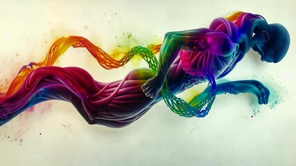Human anatomy in motion, vibrant colorful muscles and DNA - Powered by Adobe