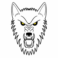 Fierce werewolf face with yellow eyes and bared teeth monster creature