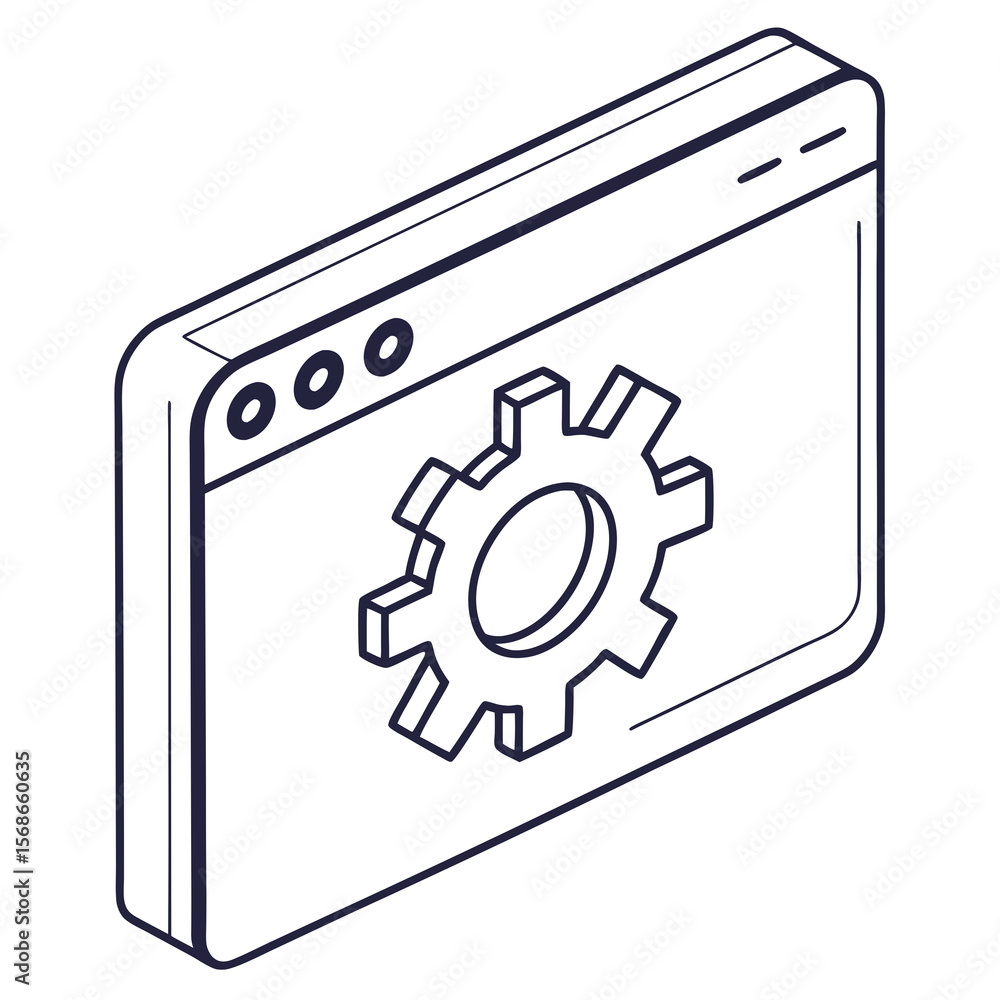 Poster gear inside window interface with navigation dots cogwheel settings