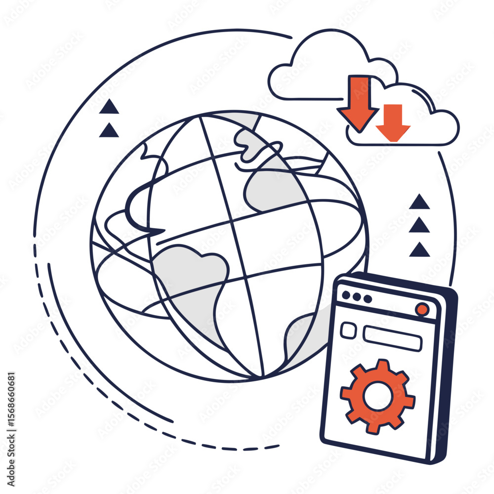 Poster global network connection with download and settings vector