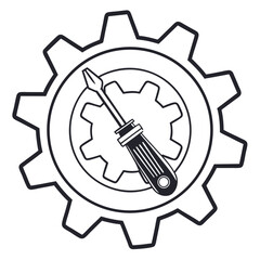Gear with screwdriver tool inside cogwheel mechanical