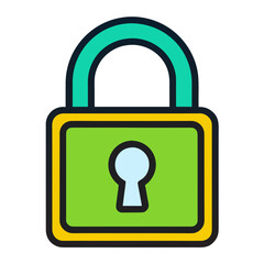 Green lock with teal shackle and yellow border padlock security