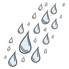 Many light blue water drops falling down rain liquid