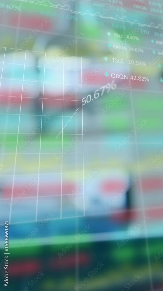 Poster animation of graphs and statistics on grid over group of call centre workers