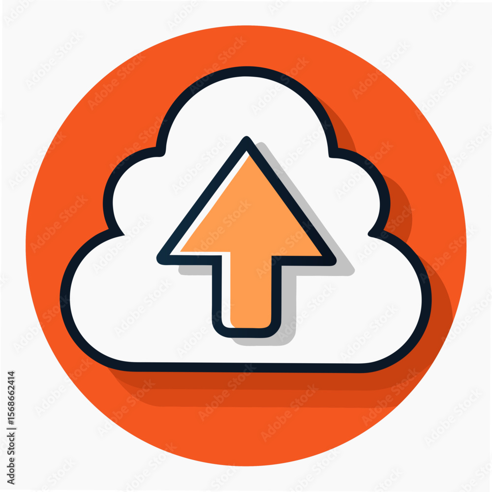 Poster orange cloud with upload arrow technology data