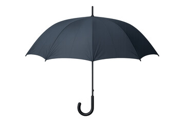 Black classic umbrella opened wide, transparent background, studio lighting highlighting sleek design and structural details