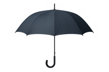 Black classic umbrella opened wide, transparent background, studio lighting highlighting sleek design and structural details