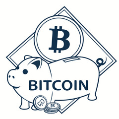 Piggy bank with bitcoin symbol and coins cryptocurrency savings