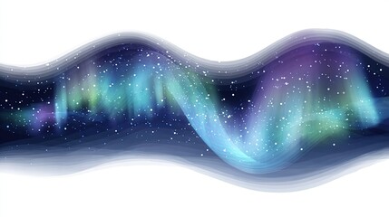 Aurora-borealis-inspired wave with green, blue, and purple, dotted with stars