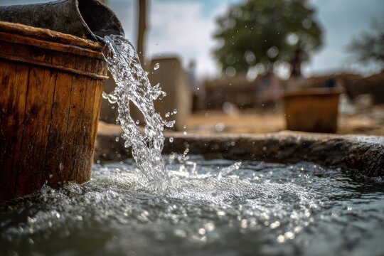 Freshwater pouring from an African borehole into a bucket
