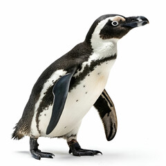 Obraz premium A cute penguin stands against a pure white background.