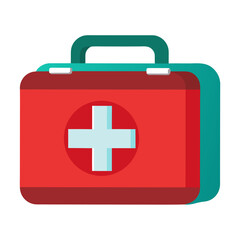 Red first aid kit with white cross and teal handle medical kit emergency kit