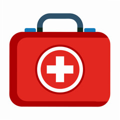 Red first aid kit with white cross medical emergency