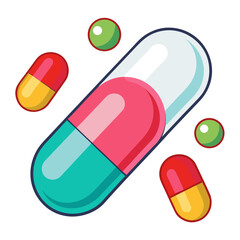 Red yellow green blue pink capsule pills medical health