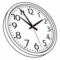 Round analog clock with black hands and numbers time circular