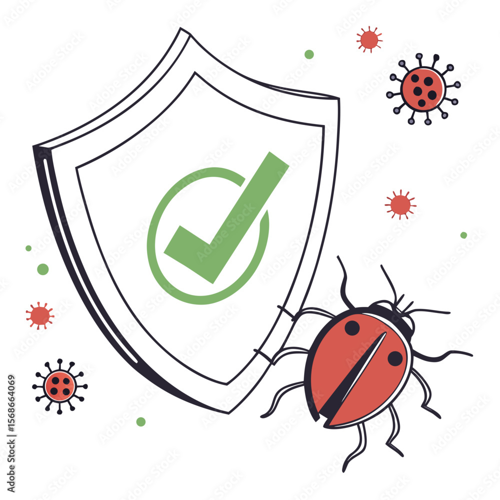 Poster shield with checkmark protected from bugs and viruses protection security