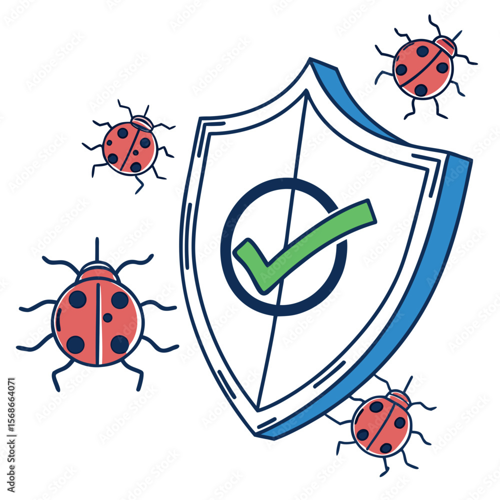 Poster shield with ladybugs and checkmark protection security