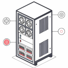 Server rack with cooling fans and indicator lights computer technology