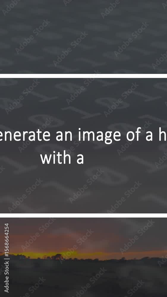 Poster animation of ai text, data processing and binary coding over landscape