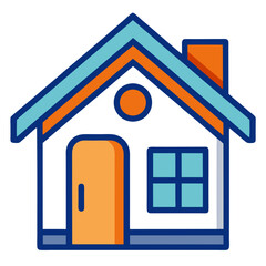 Simple house with orange door and blue window home building