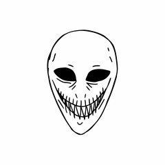 Spooky alien face with wide grin mask creepy