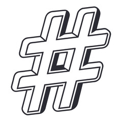 Stylized hashtag symbol with dark outline and white fill social media internet