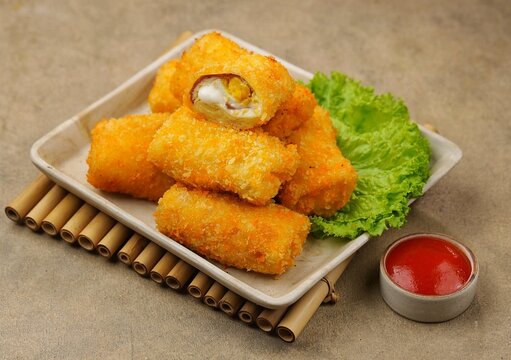 Risol Mayo or Risoles mayonnaise is a traditional roll-shaped snack that has various fillings, from ragout, eggs, to smoked beef.