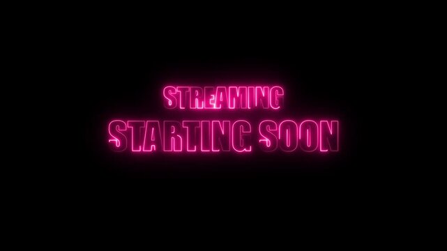 Animated &ldquo;Streaming Starting Soon&rdquo; screen with glowing hot pink neon text and smooth motion. Perfect for livestream intros on Twitch, YouTube, or Facebook. Eye-catching, energetic, and professional.