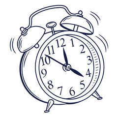 Vintage alarm clock ringing with blue outline time antique