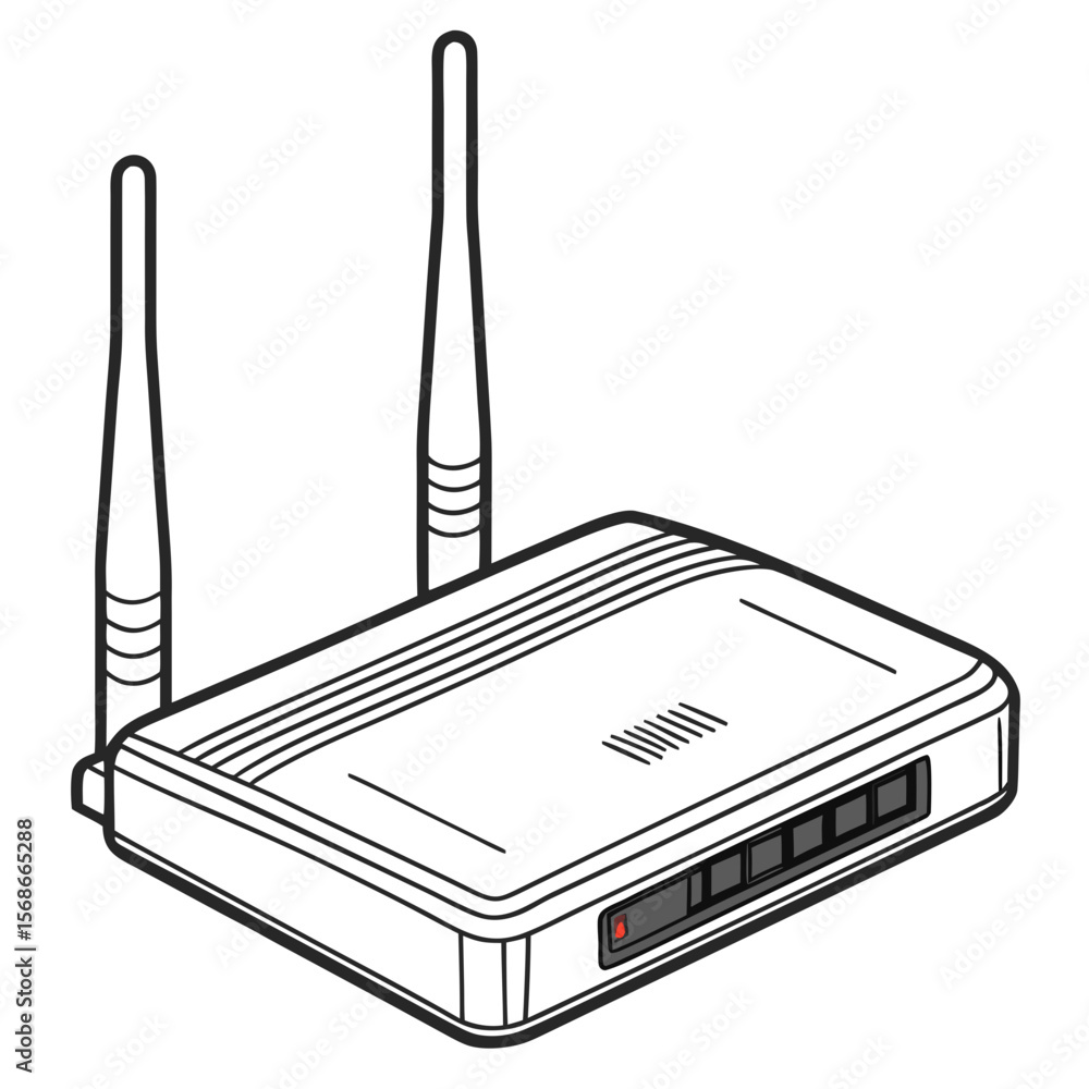 Poster white wireless router with two antennas and indicator lights wifi internet