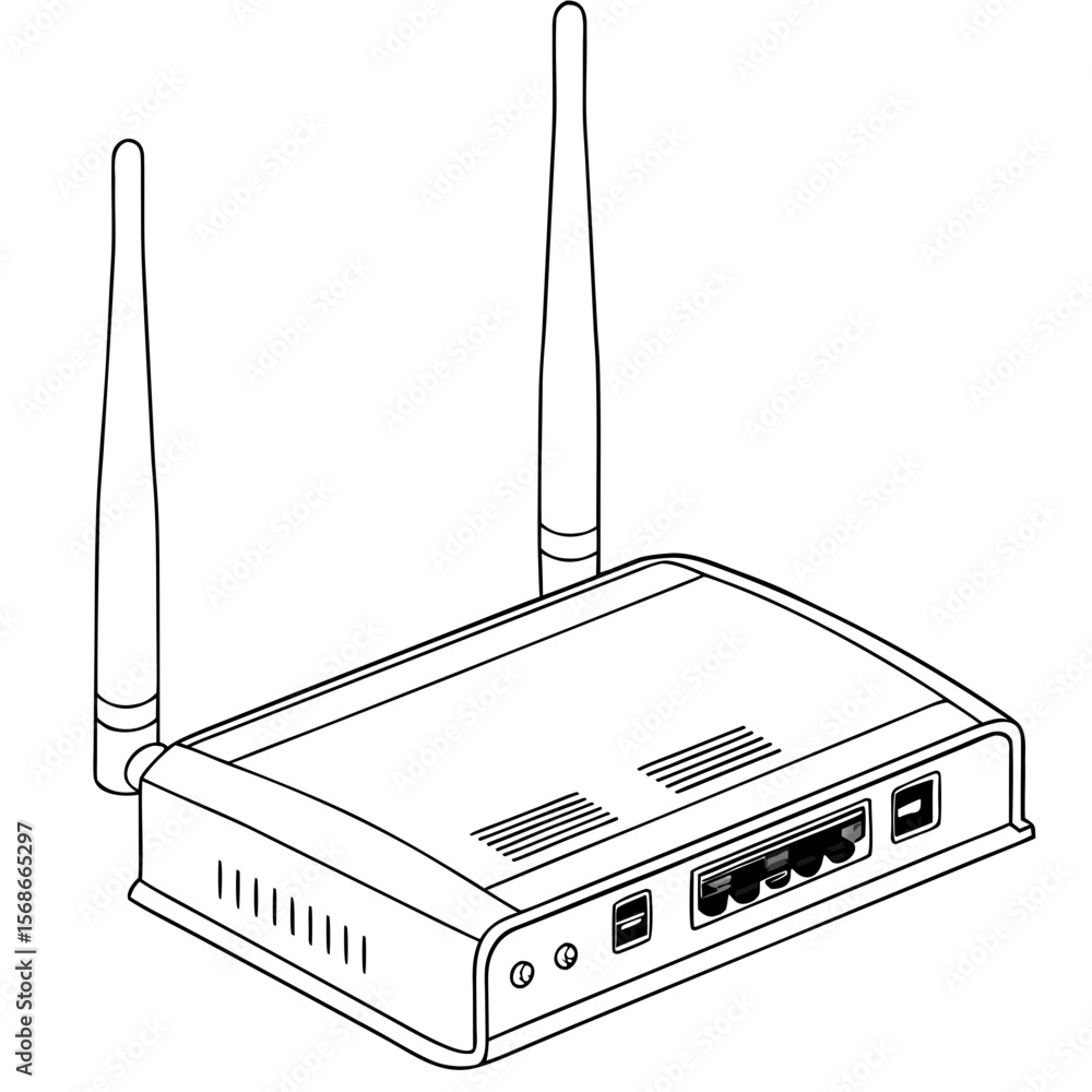 Poster wireless network router with antennas and ports wireless router network device