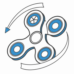 Fototapeta premium White and blue spinner toy with motion arrows fidget toy spinning