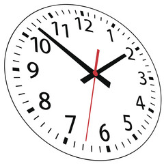 White round clock with black hands and red second hand time timepiece