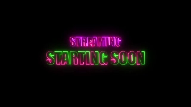 Animated &ldquo;Streaming Starting Soon&rdquo; screen with glowing hot pink neon text and smooth motion. Perfect for livestream intros on Twitch, YouTube, or Facebook. Eye-catching, energetic, and professional.