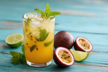 Fototapeta premium Chilled tropical drink for summer lime mint passionfruit green tea or lemonade