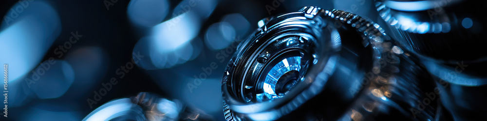 Poster close-up of complex metallic components with internal mechanisms