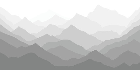 Minimalistic mountain landscape, black and white, vector illustration