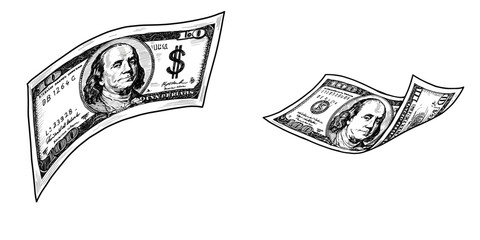 Flying Dollar Bill Illustration. Dynamic detailed design, money flow concept, for financial news, economic articles, and investment apps