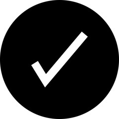 Simple white check mark symbol inside a black circle on a white background