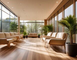 Fototapeta premium Cozy waiting room with natural light and plants