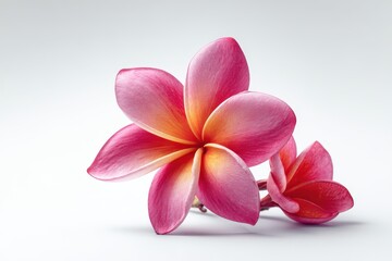 Isolated image of a lovely pink plumeria rubra flower on a white backdrop