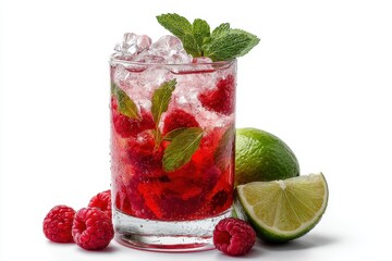 Isolated Raspberry Mojito drink on a white background