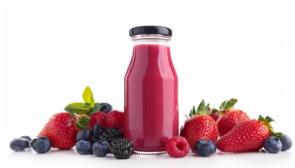 Berry smoothie in glass bottle with fresh fruit