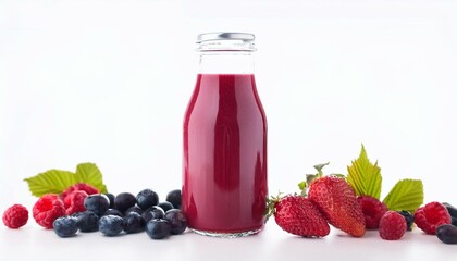 Berry smoothie in glass bottle with fresh fruit
