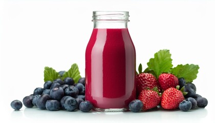 Berry smoothie in glass bottle with fresh fruit