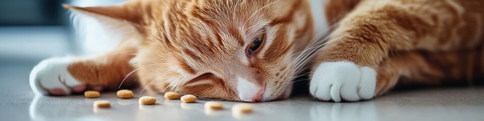 Orange Tabby Cat Near Scattered Orange Pills