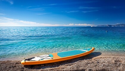 Paddleboard on sunny shore